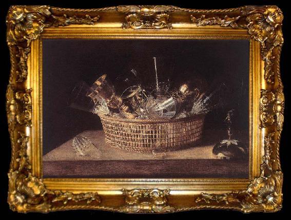 framed  Sebastian Stoskopff Still-Life of Glasses in a Basket, ta009-2